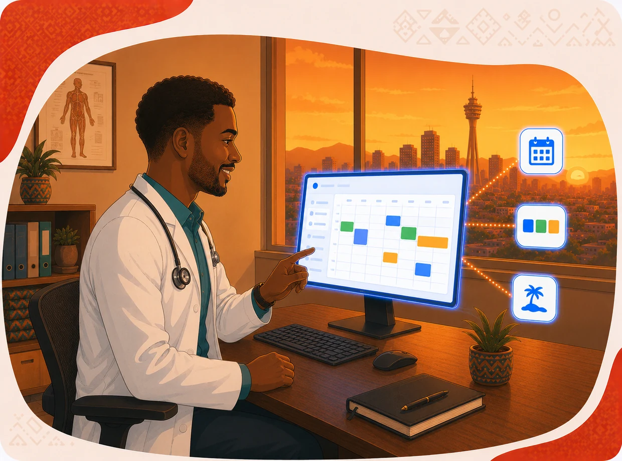 Doctor managing schedule with colour-coded calendar