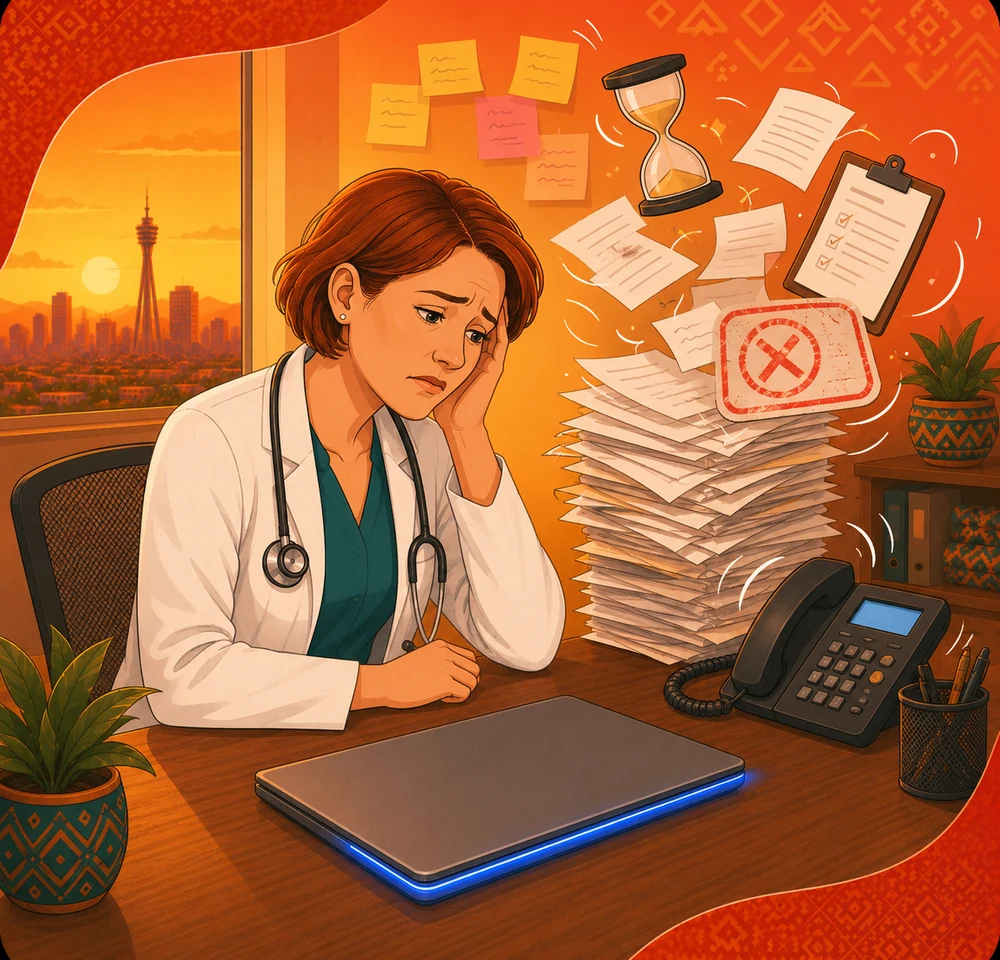 Doctor overwhelmed by admin paperwork